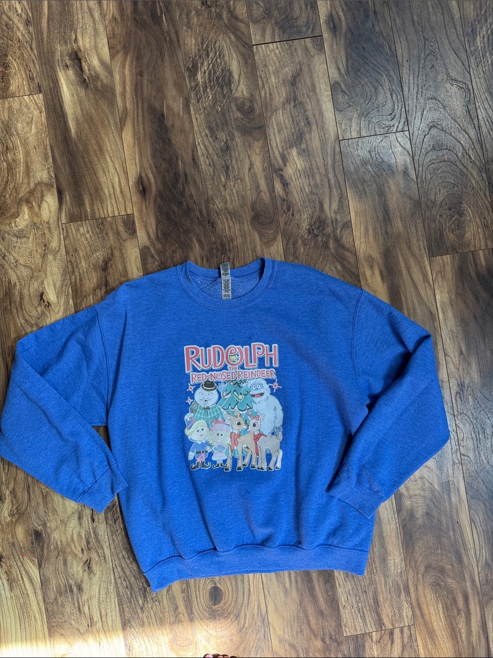 Gildan Blue Rudolph Red-Nosed Reindeer Graphic Crewneck
